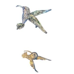 Vintage Hummingbird Brooch Pins Set Of 2 Gold Tone rhinestones sparkle